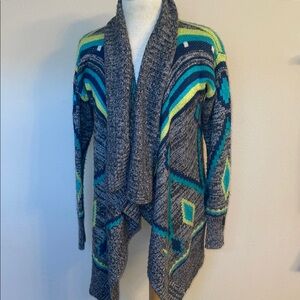 Roxy Gray and Blue Cardigan Sweater with Shawl Collar